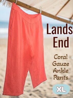 Lands' End Coral Gauze Ankle Pants